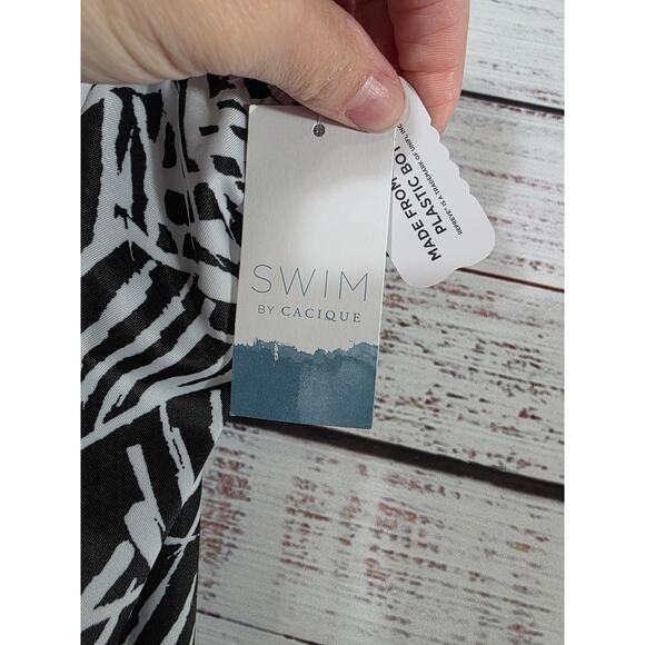 Swim By Cacique Black White Tropical Palm Leaf Print Swim Skirt Plus size 24 - Picture 3 of 5